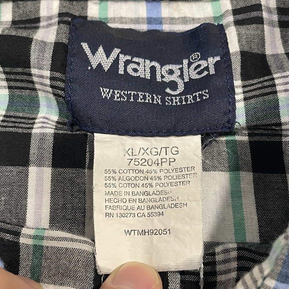 Vintage Wrangler Rodeo Western Pearl Snap Shirt‎ Mens XL Green Blue Black Plaid - Picture 5 of 5